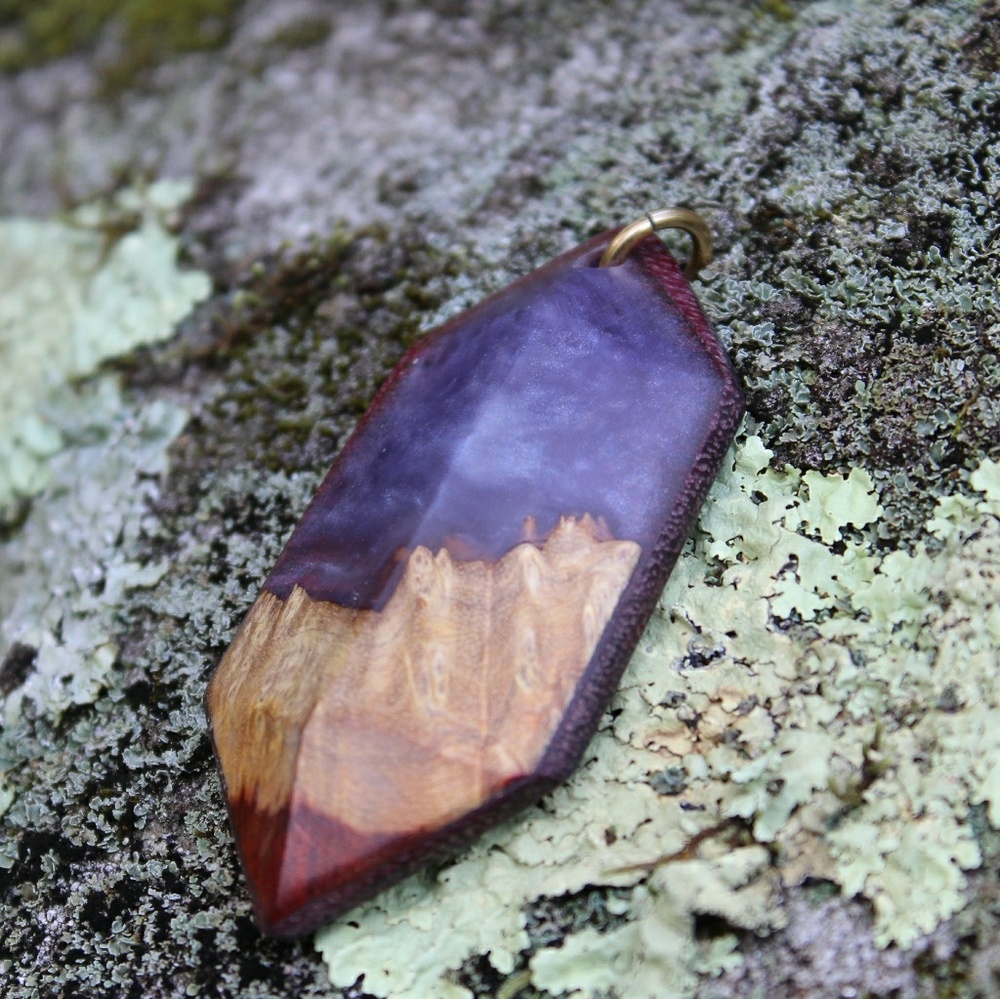 Handmade Reversable Wood and Resin Jewel Pendant